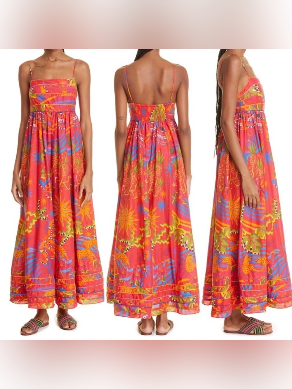 FARM Rio Magic Forest Tropical Vacation Cotton Maxi Dress- Size L - Picture 2 of 6